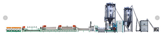 Buen precio Línea de extrusión de fleje para embalaje PET de doble husillo, 4 correas, 800 kg/h, equipo de extrusión de banda de fleje PET en línea
